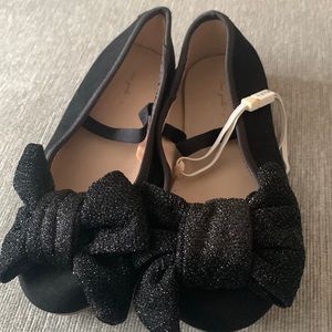 Zara Girls Black Suede Sequin Bow Flats Size 9.5